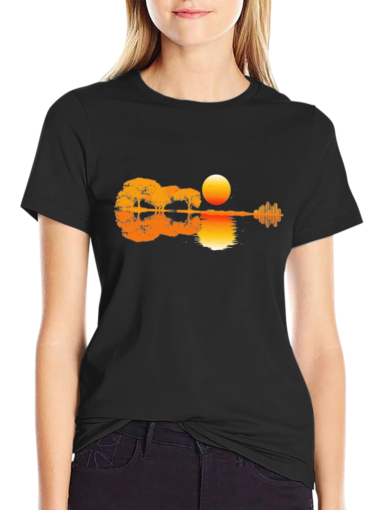 Sunset Guitar T-Shirt - Music & Nature Design