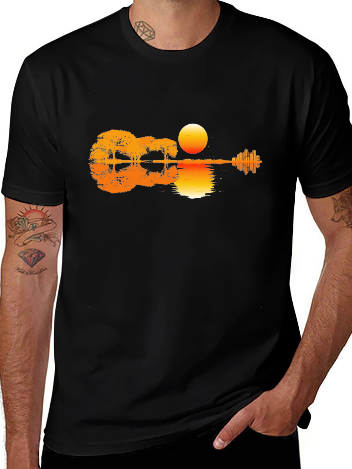 Sunset Guitar T-Shirt - Music & Nature Design