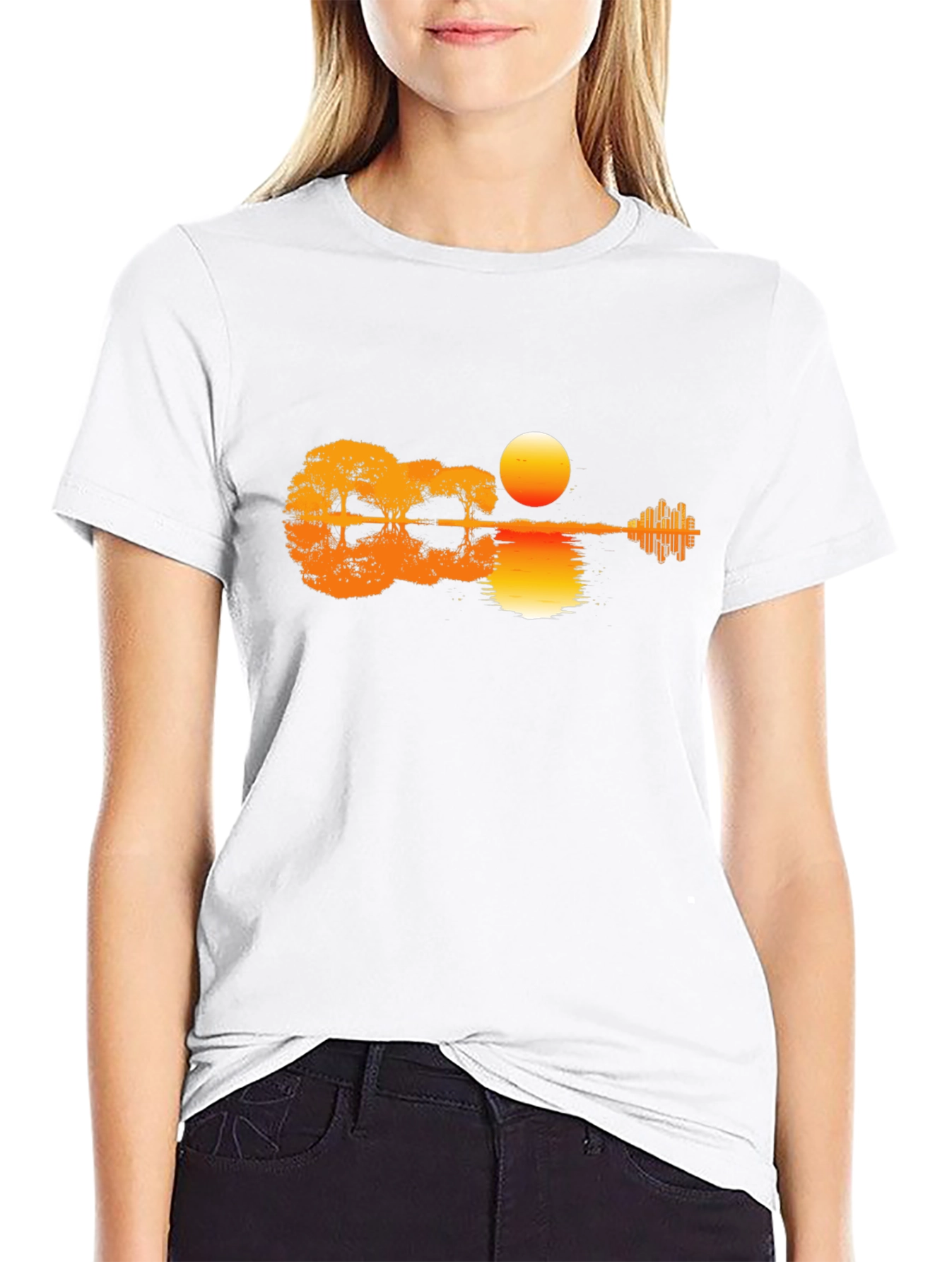 Sunset Guitar T-Shirt - Music & Nature Design