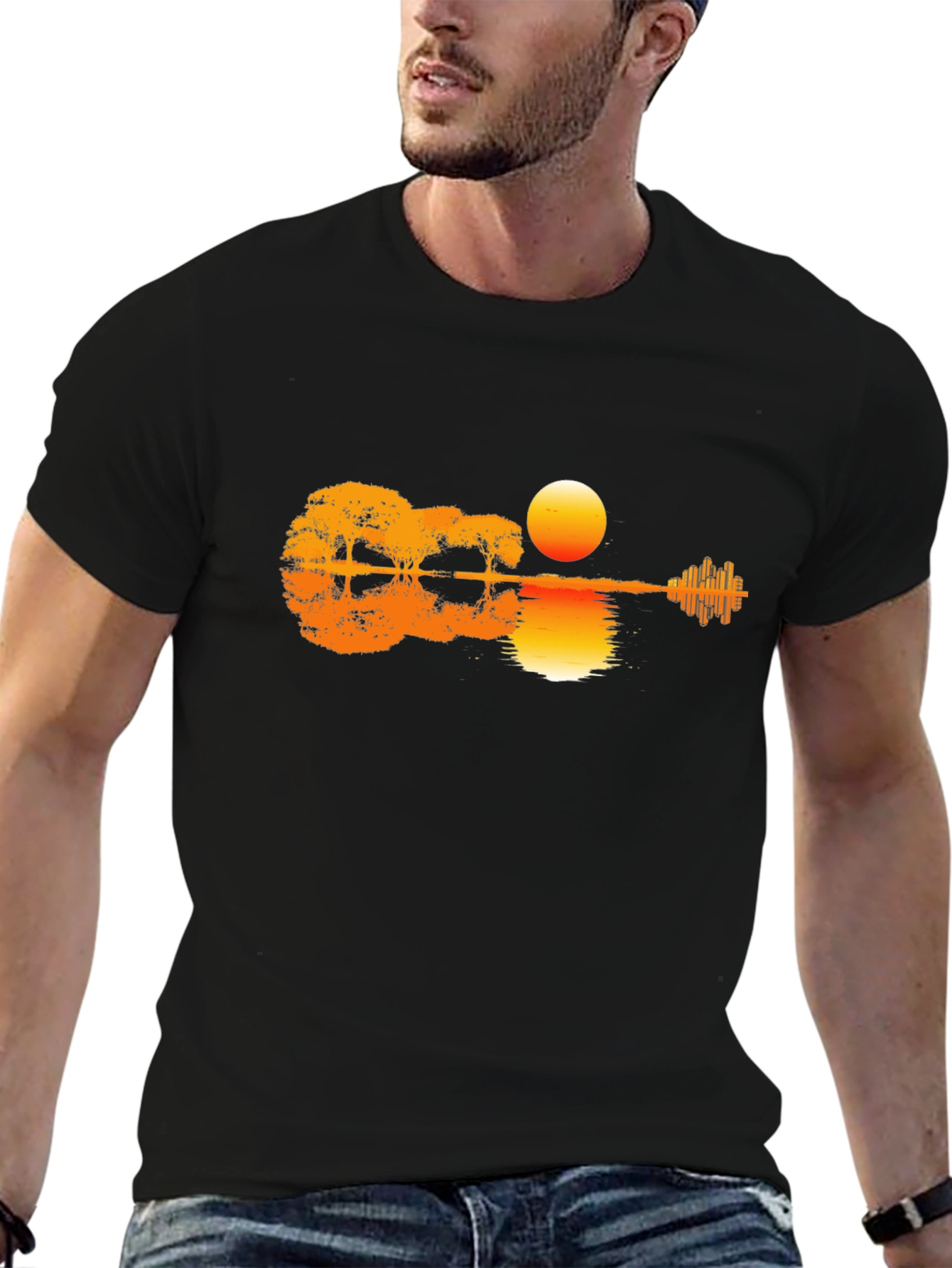 Sunset Guitar T-Shirt - Music & Nature Design