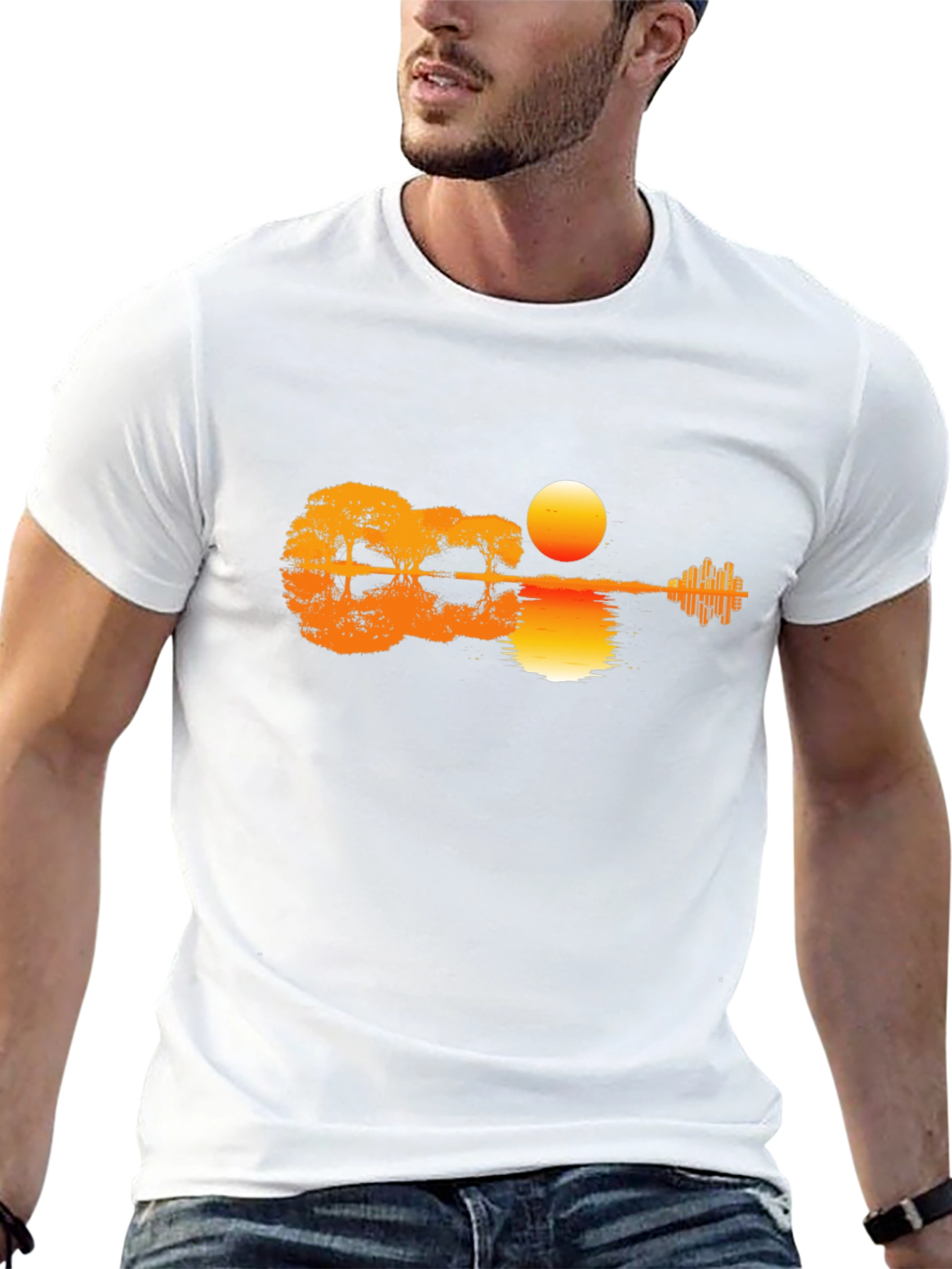 Sunset Guitar T-Shirt - Music & Nature Design