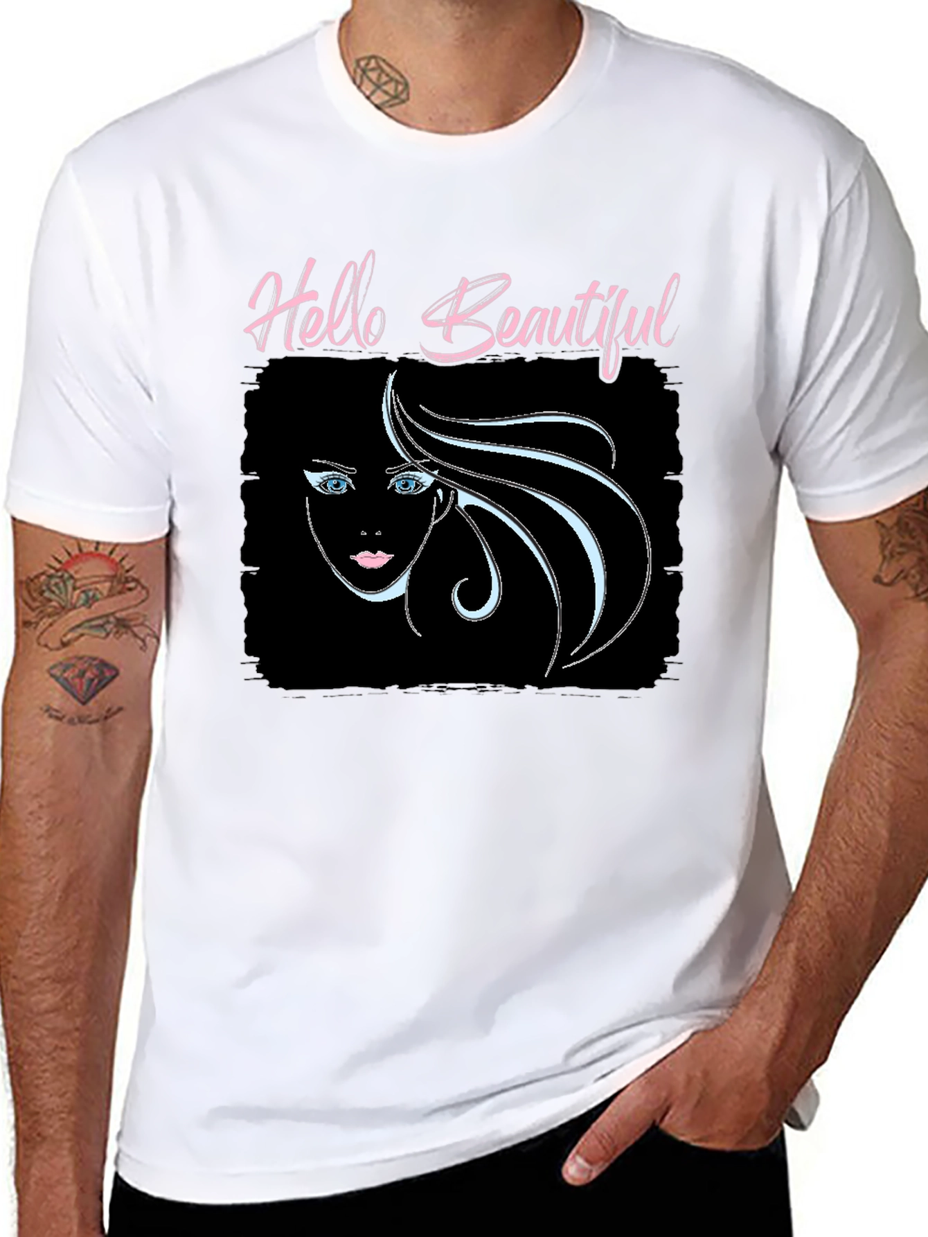 Hello Beautiful Graphic Print Black Tee