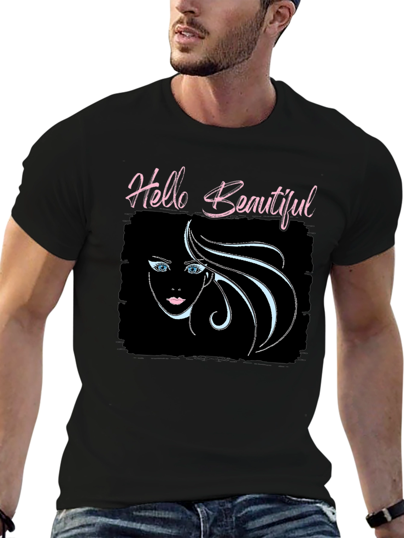 Hello Beautiful Graphic Print Black Tee