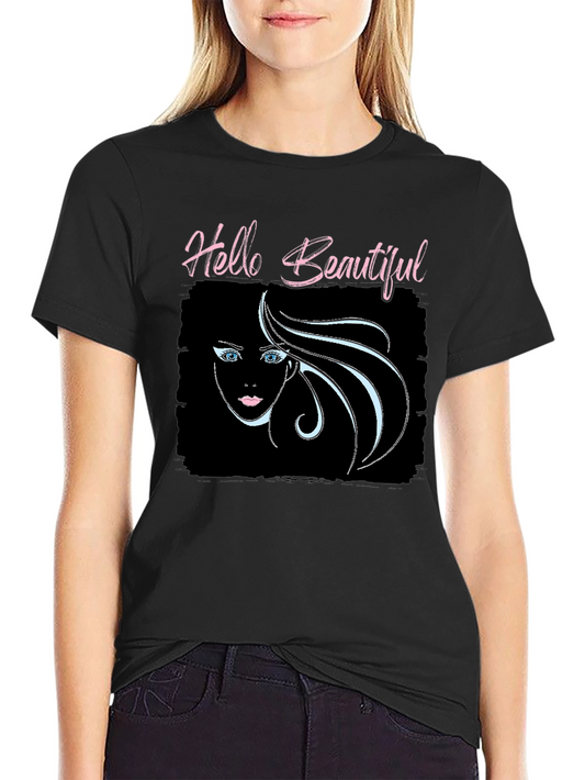 Hello Beautiful Graphic Print Black Tee