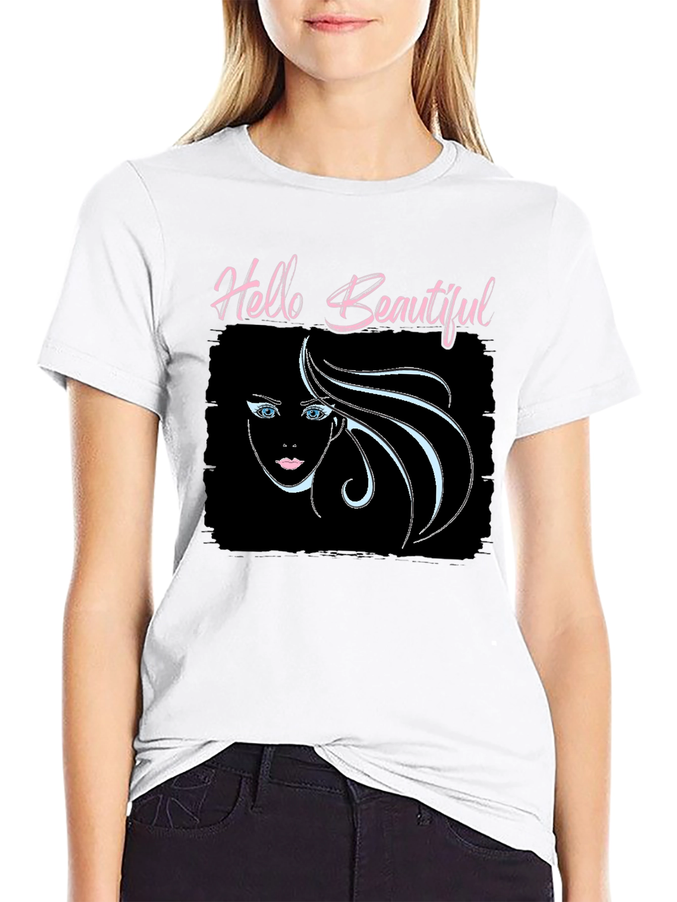 Hello Beautiful Graphic Print Black Tee