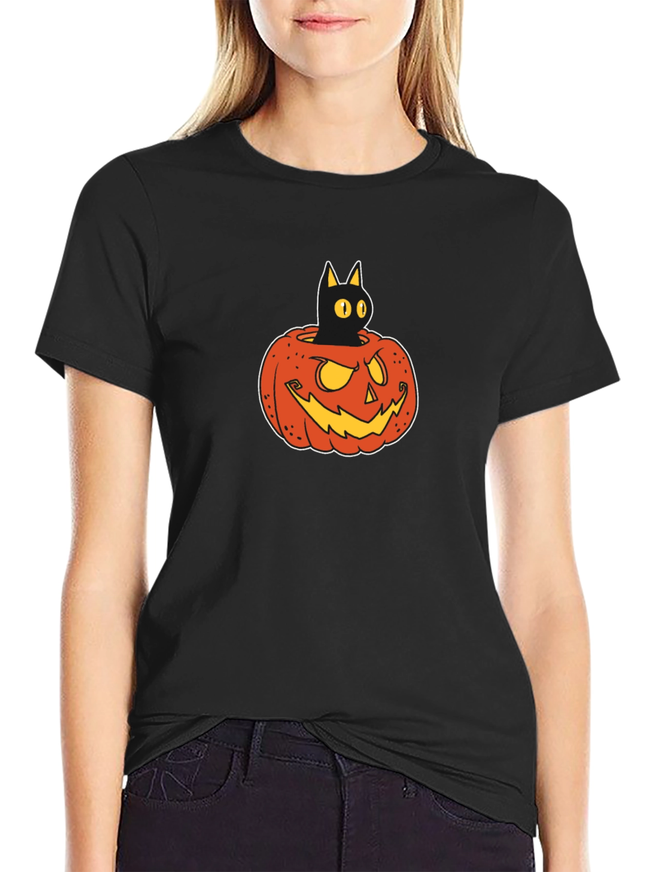 Black Cat in Pumpkin T-Shirt - Halloween Tee
