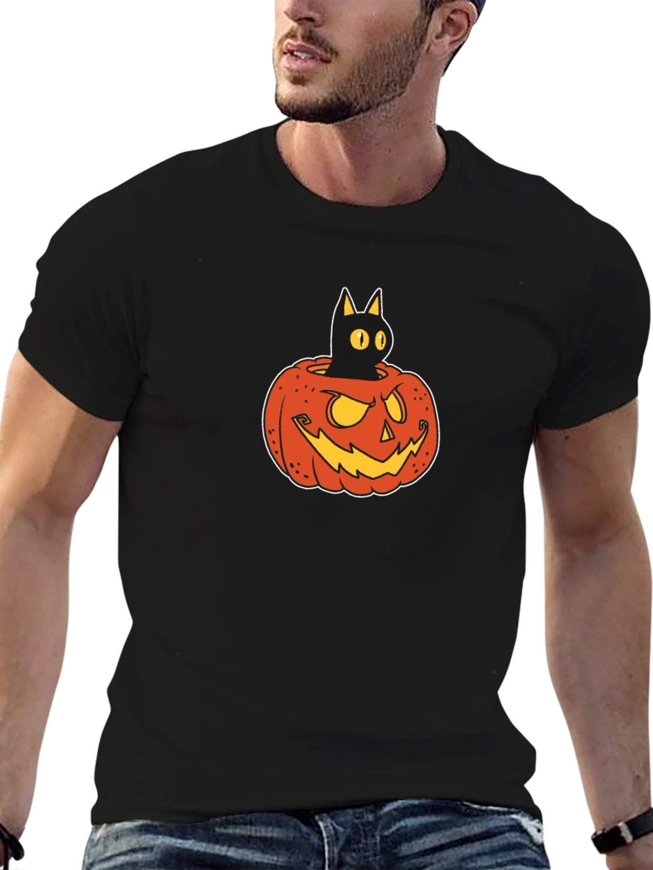Black Cat in Pumpkin T-Shirt - Halloween Tee