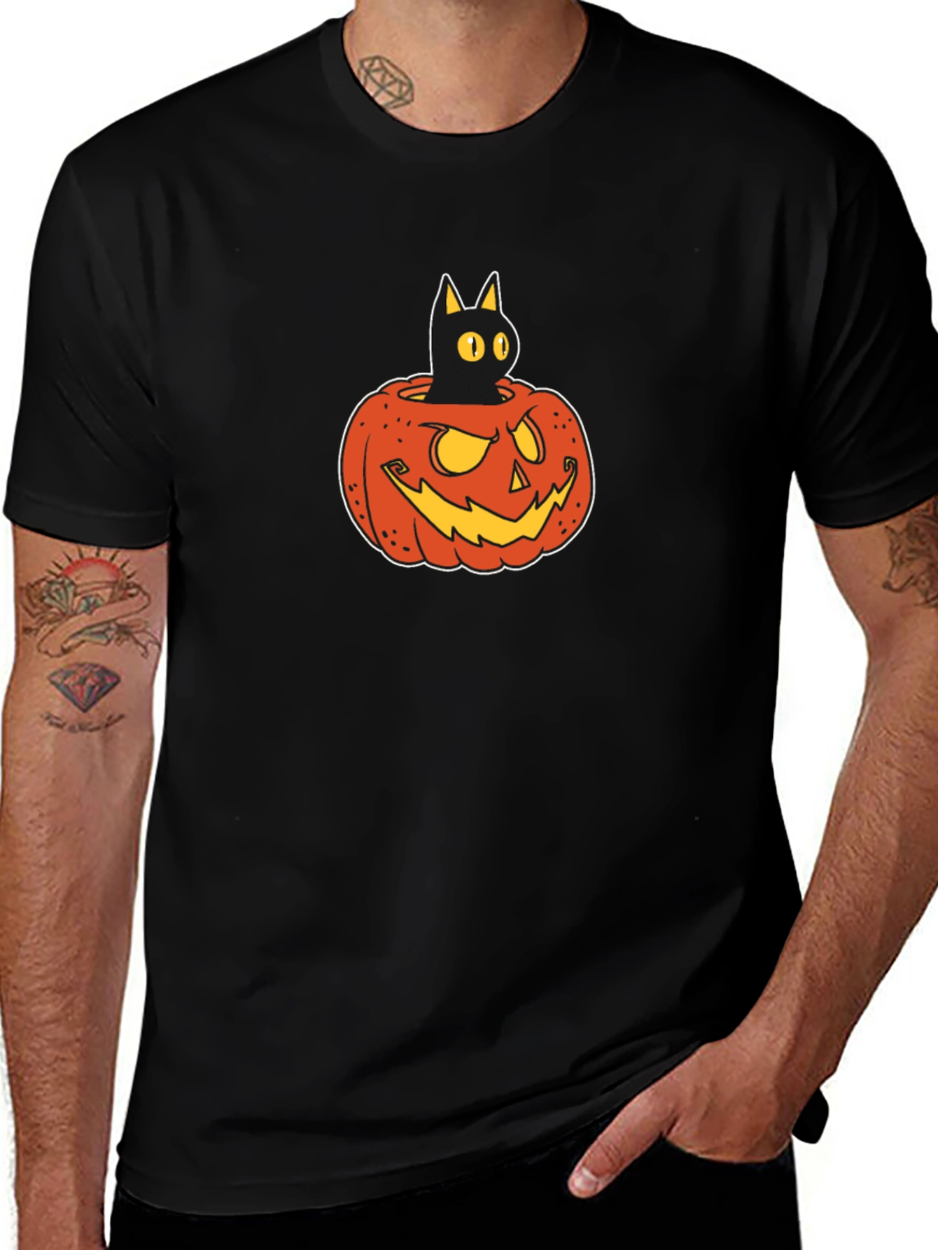 Black Cat in Pumpkin T-Shirt - Halloween Tee