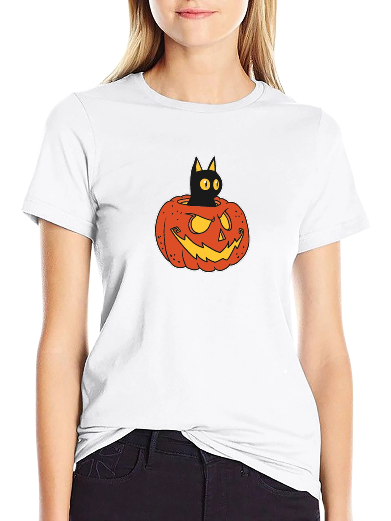 Black Cat in Pumpkin T-Shirt - Halloween Tee
