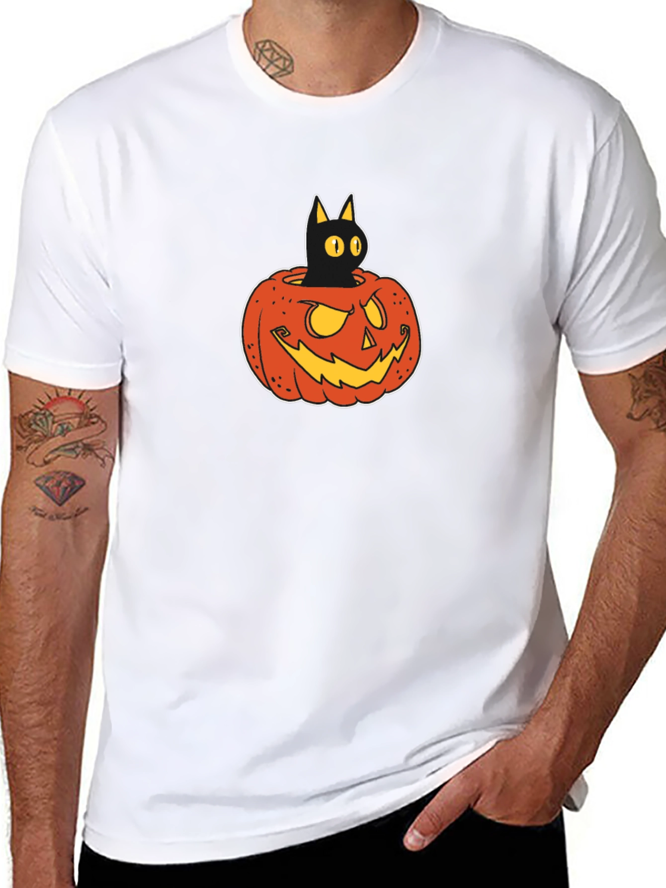 Black Cat in Pumpkin T-Shirt - Halloween Tee