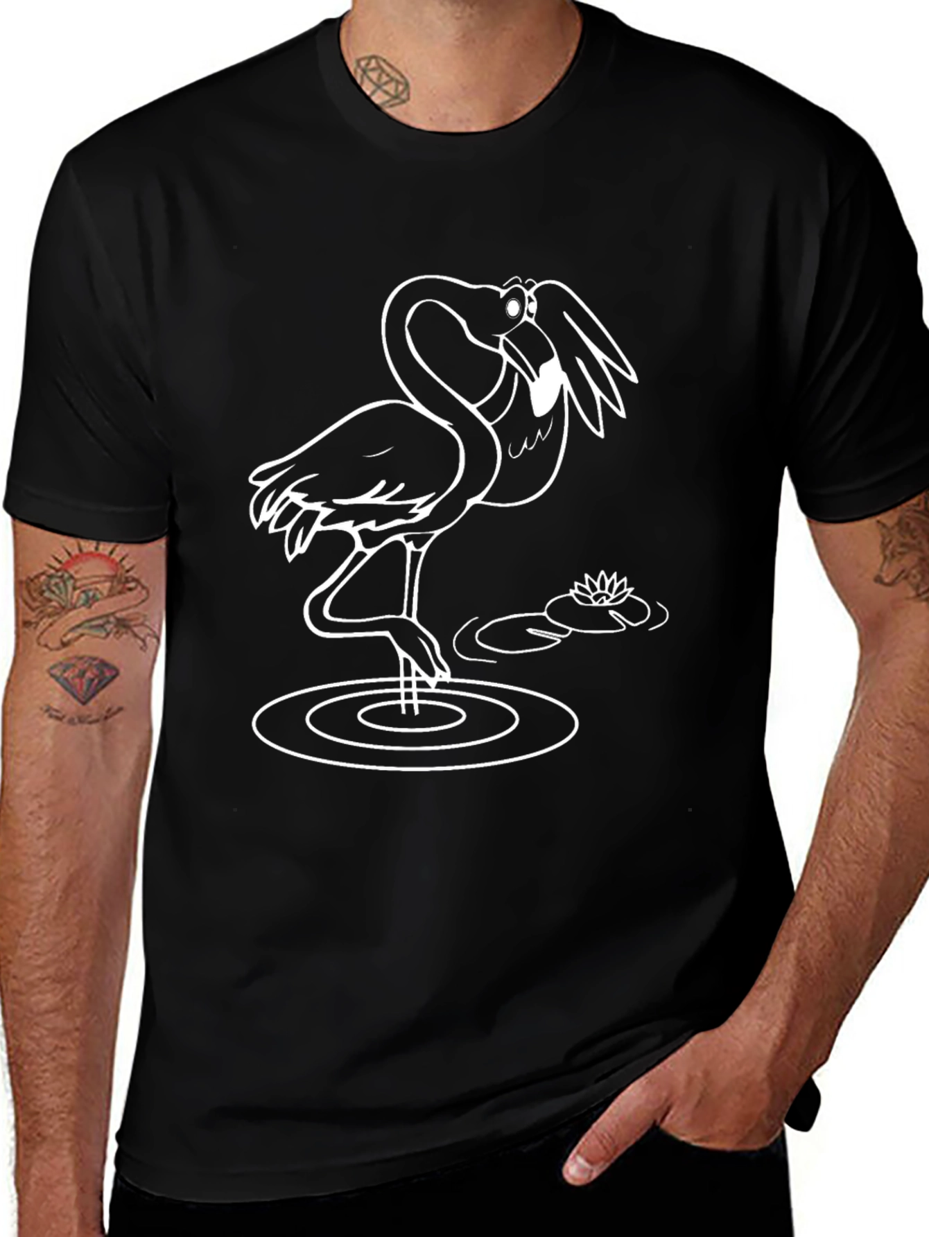 Black T-Shirt with Flamingo Graphic