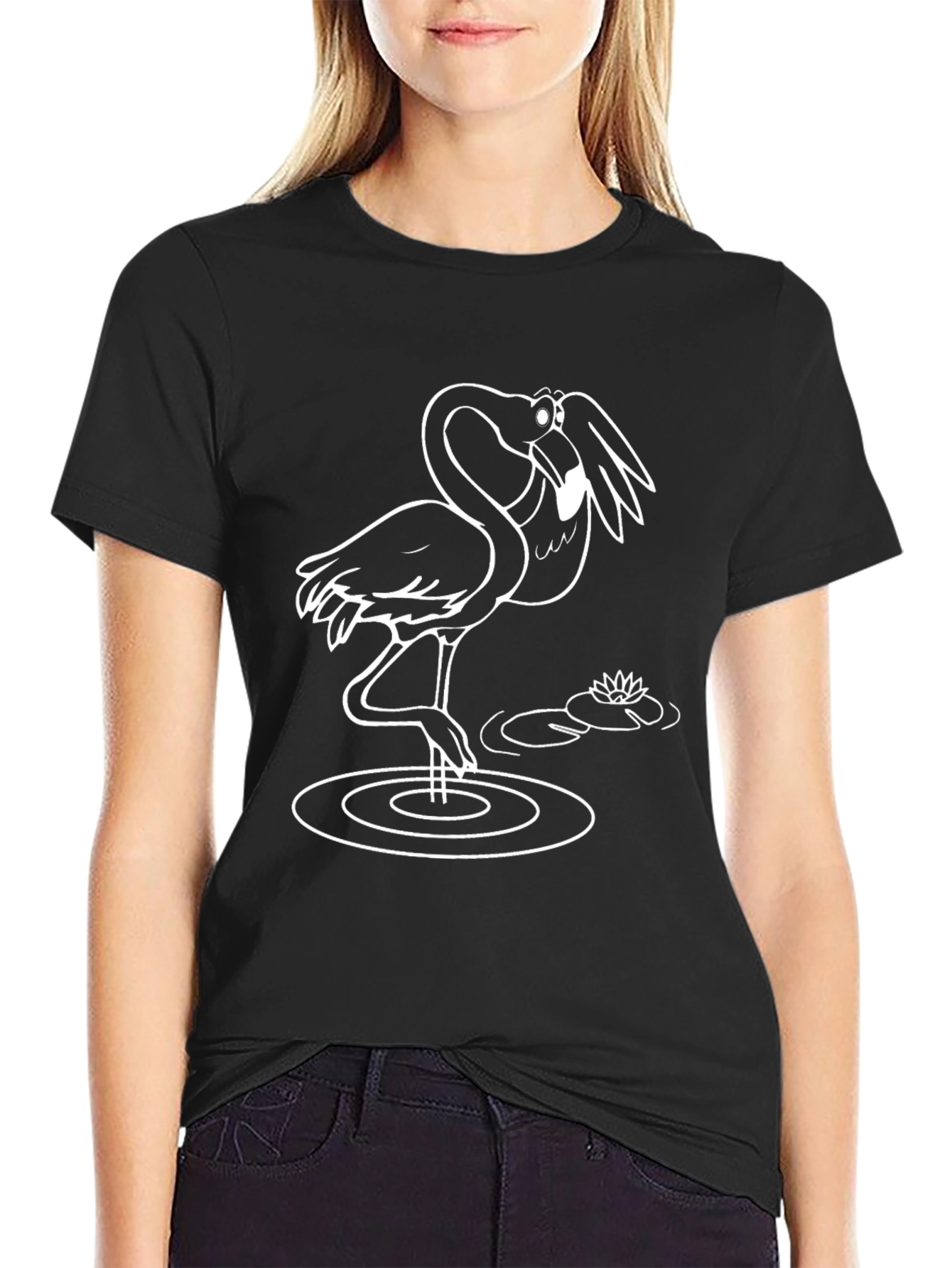Black T-Shirt with Flamingo Graphic