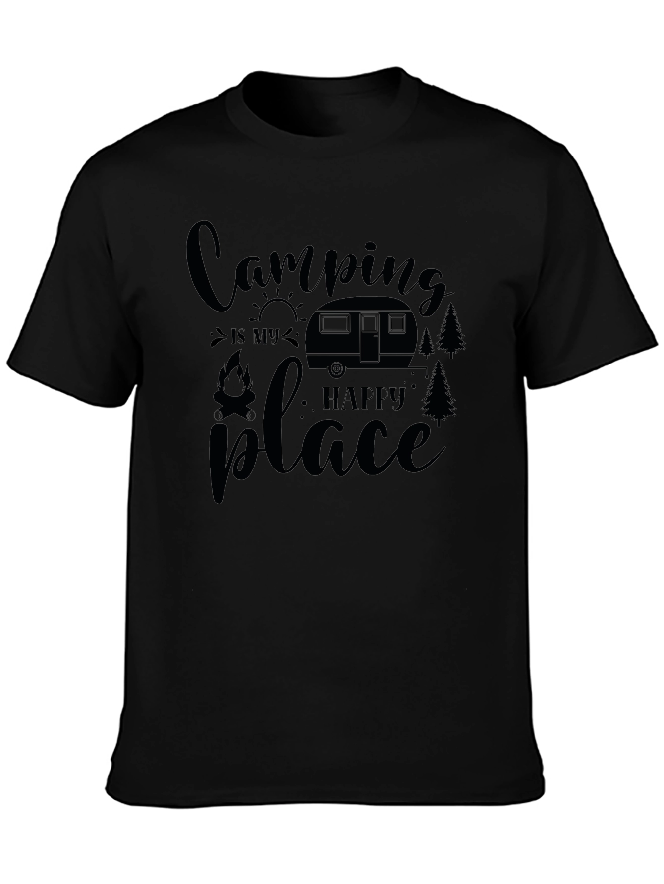 Camping is My Happy Place Black T-Shirt