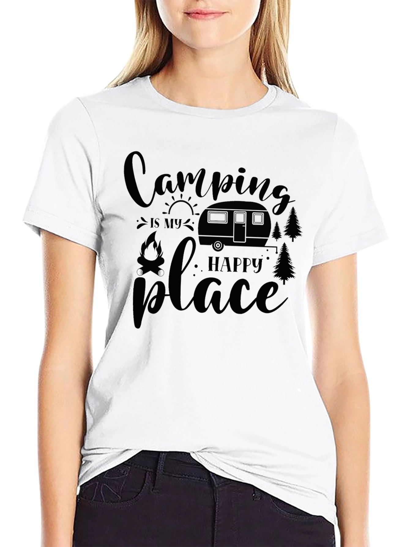 Camping is My Happy Place Black T-Shirt