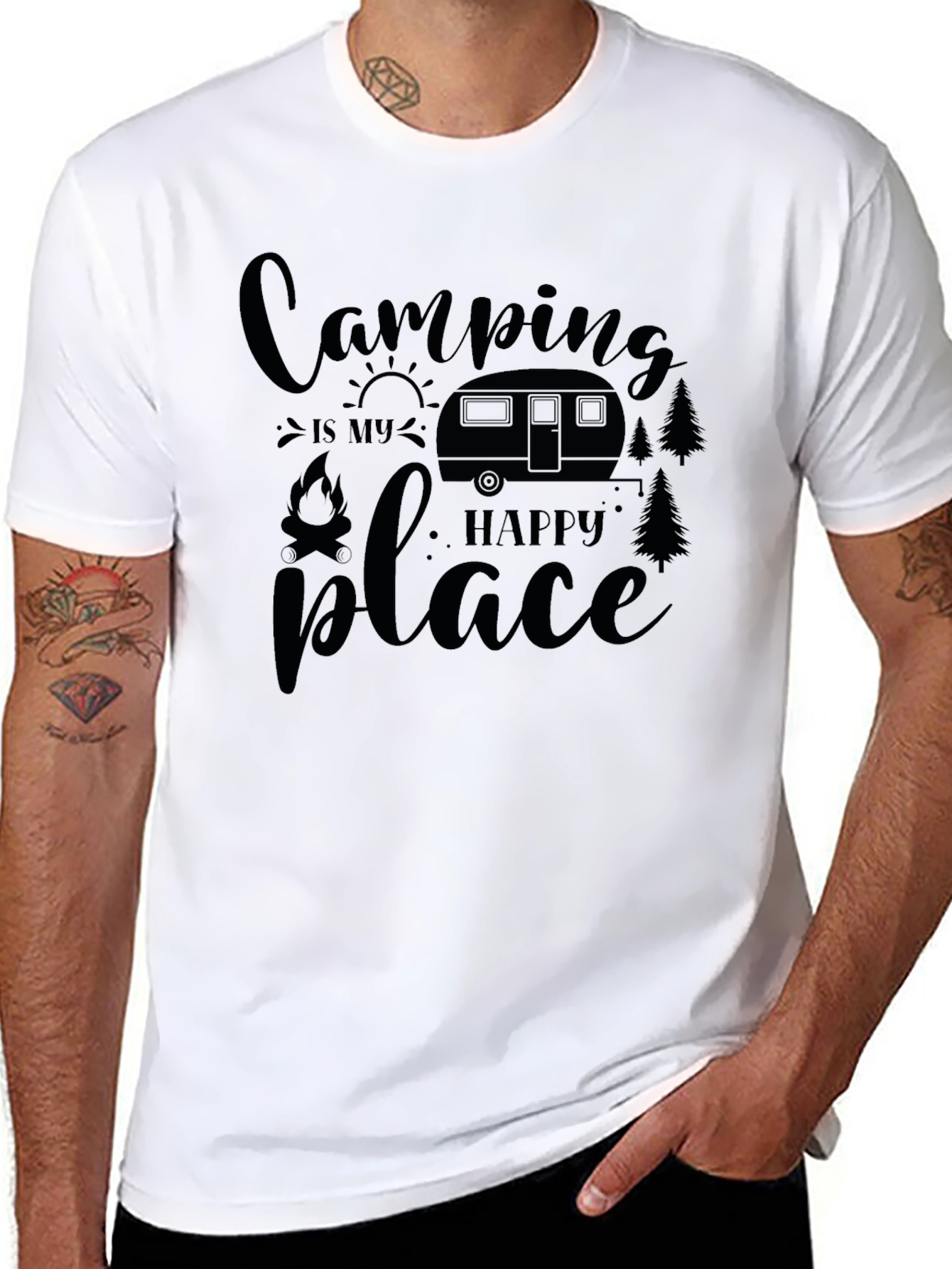 Camping is My Happy Place Black T-Shirt