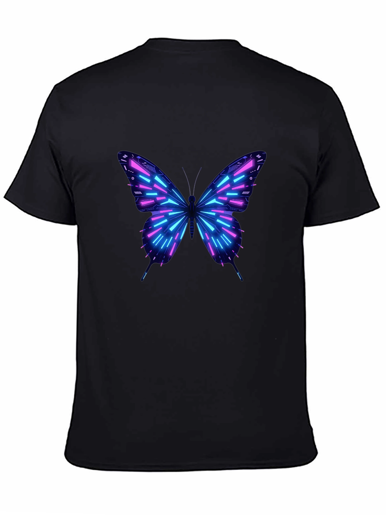 Neon Butterfly Graphic Print Black T-Shirt