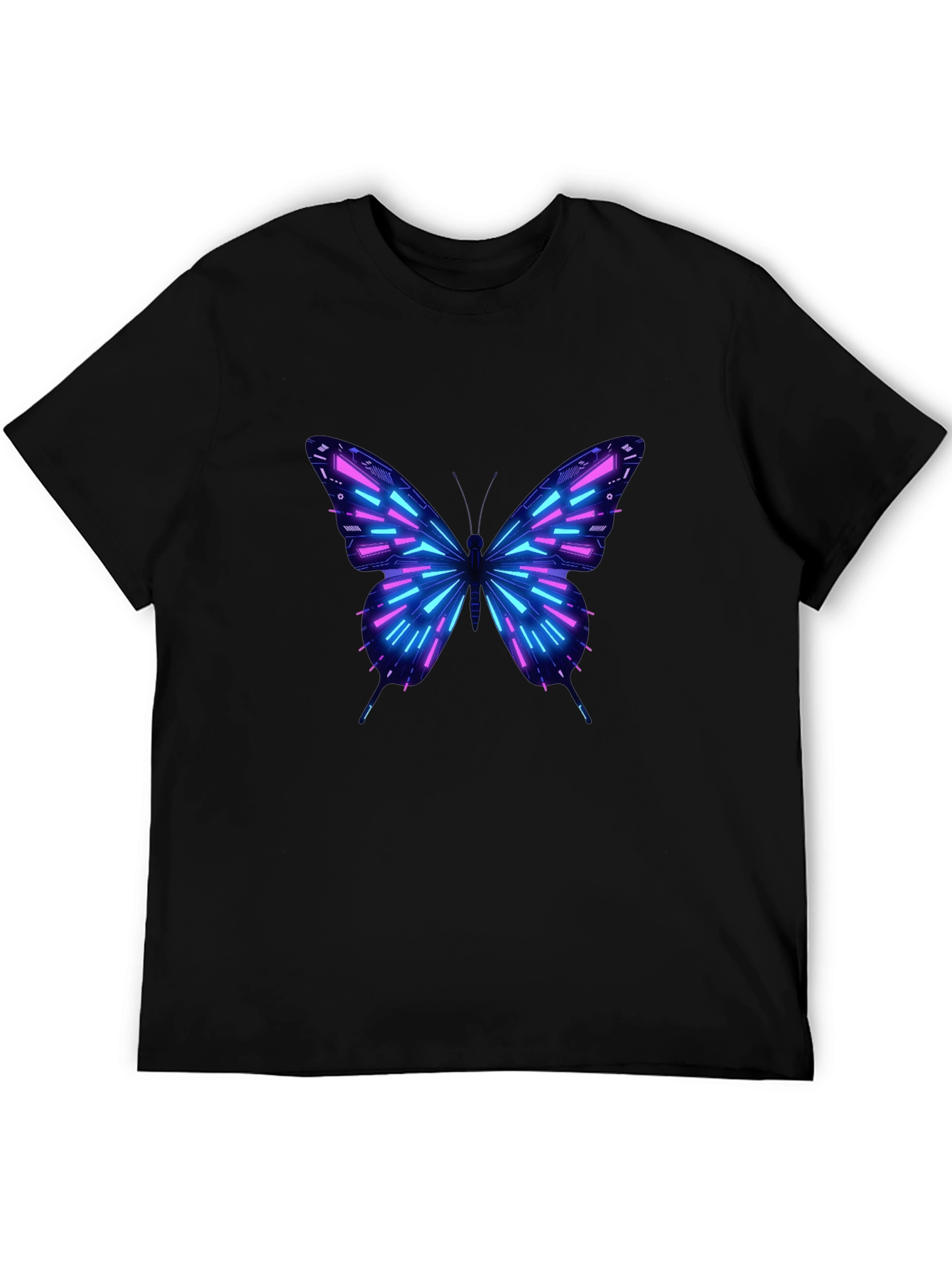 Neon Butterfly Graphic Print Black T-Shirt