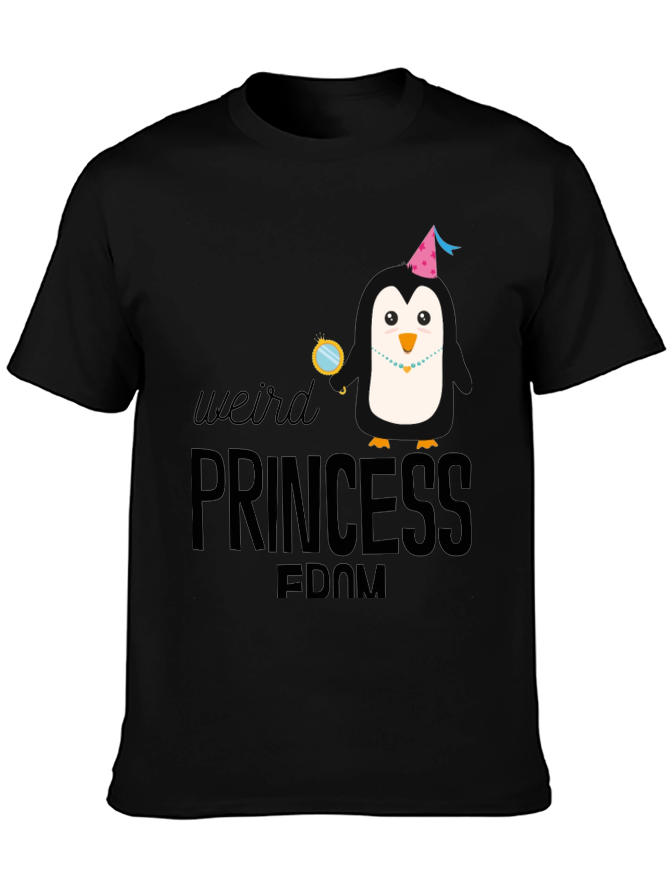 Weird Princess Penguin Black Graphic Tee Shirt