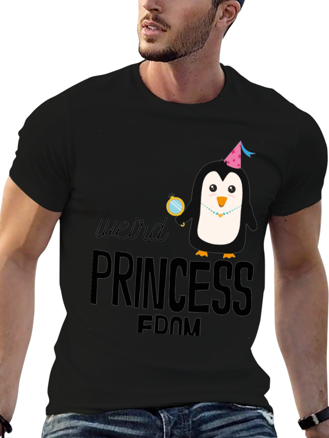 Weird Princess Penguin Black Graphic Tee Shirt