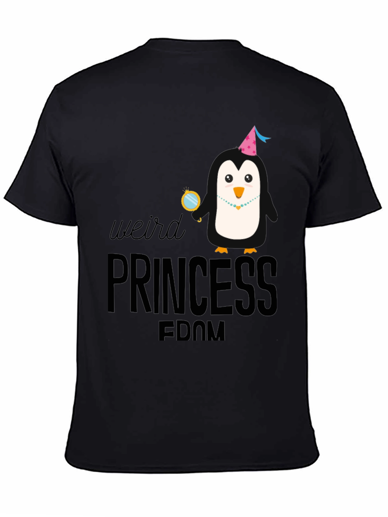 Weird Princess Penguin Black Graphic Tee Shirt