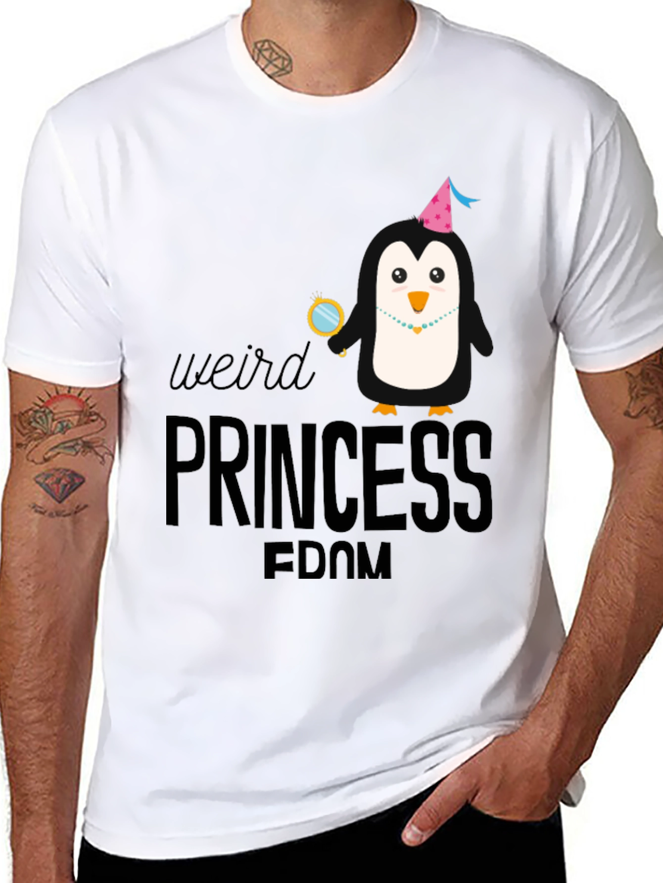 Weird Princess Penguin Black Graphic Tee Shirt