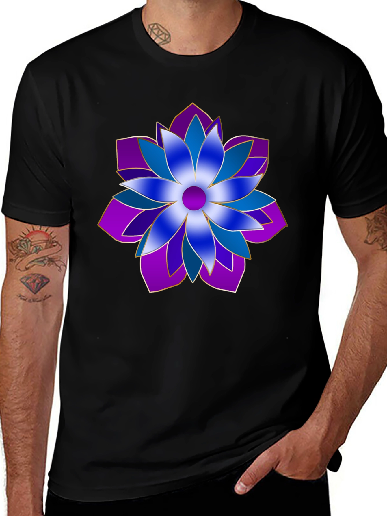 Floral Pattern Black T-Shirt