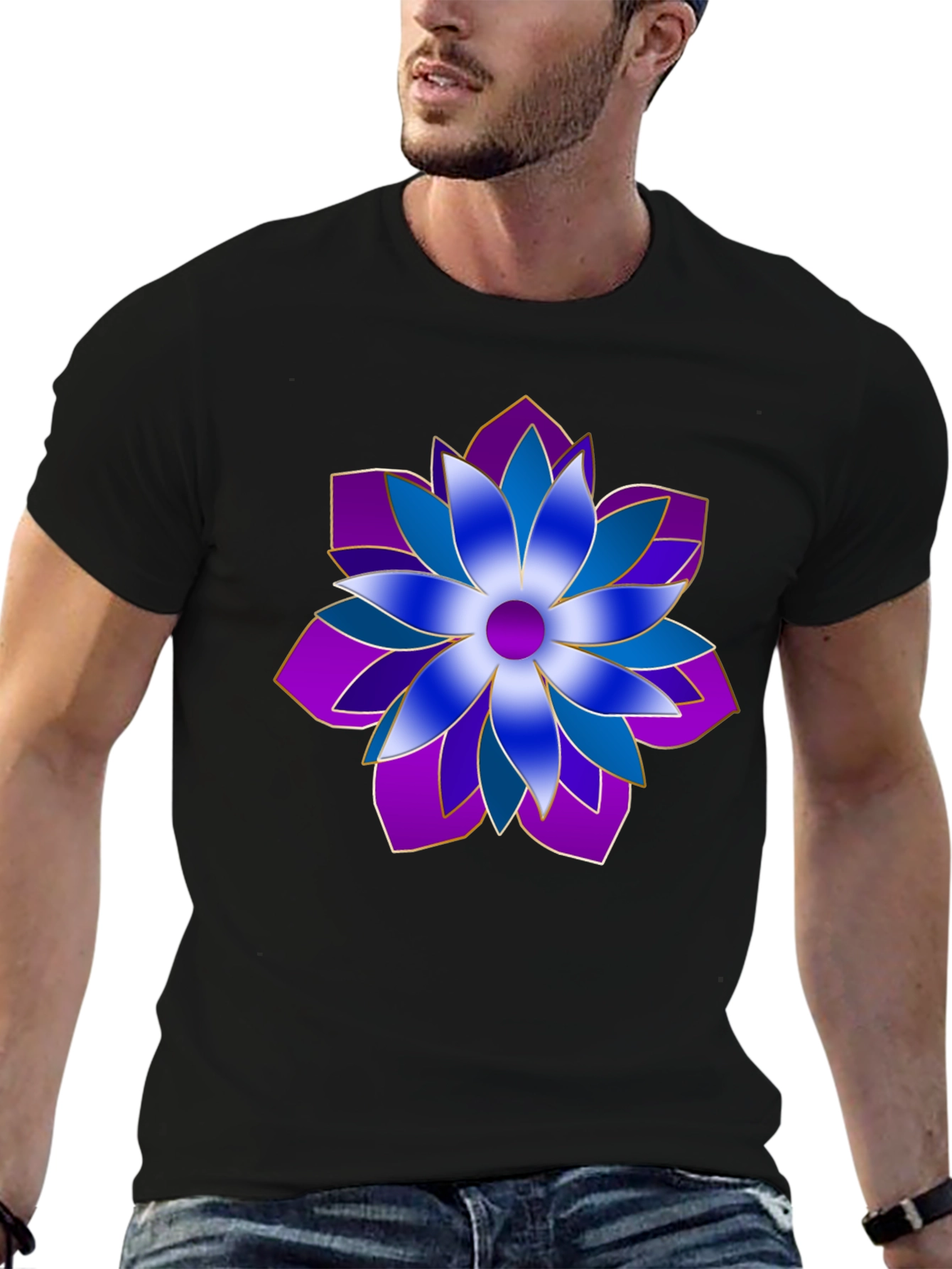 Floral Pattern Black T-Shirt