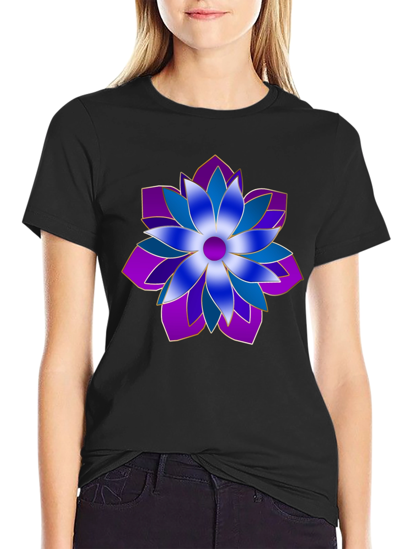 Floral Pattern Black T-Shirt