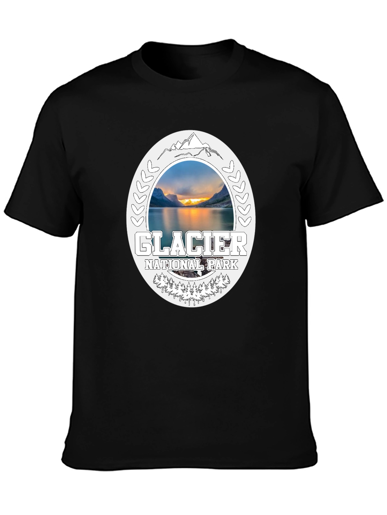 Glacier National Park Black Graphic T-Shirt