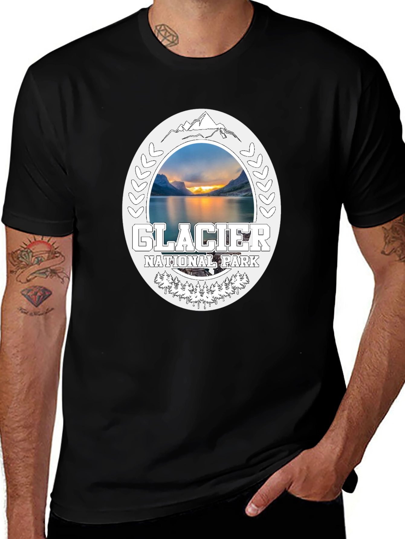 Glacier National Park Black Graphic T-Shirt