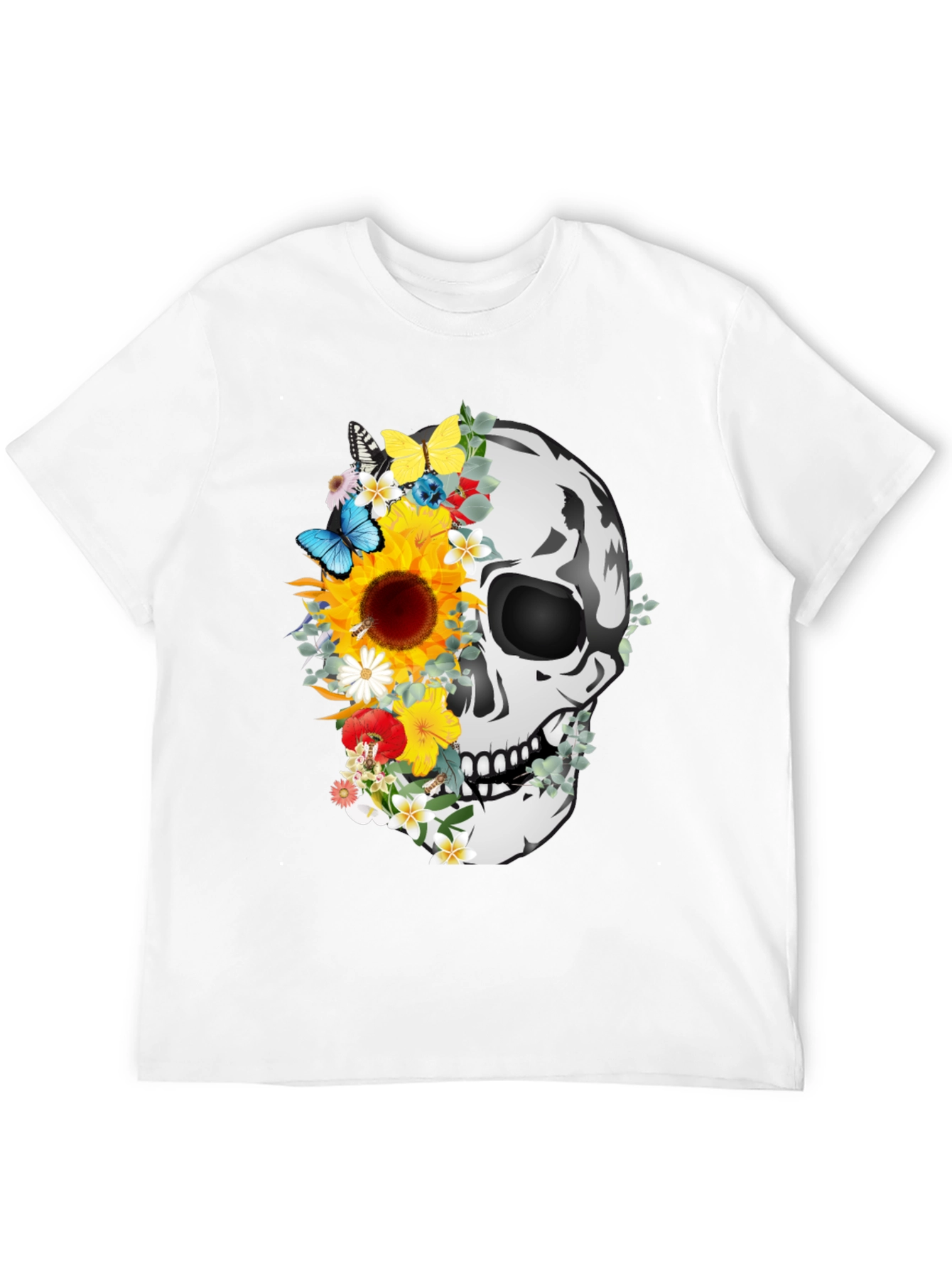 Floral Skull Graphic Tee - Mens Black T-Shirt