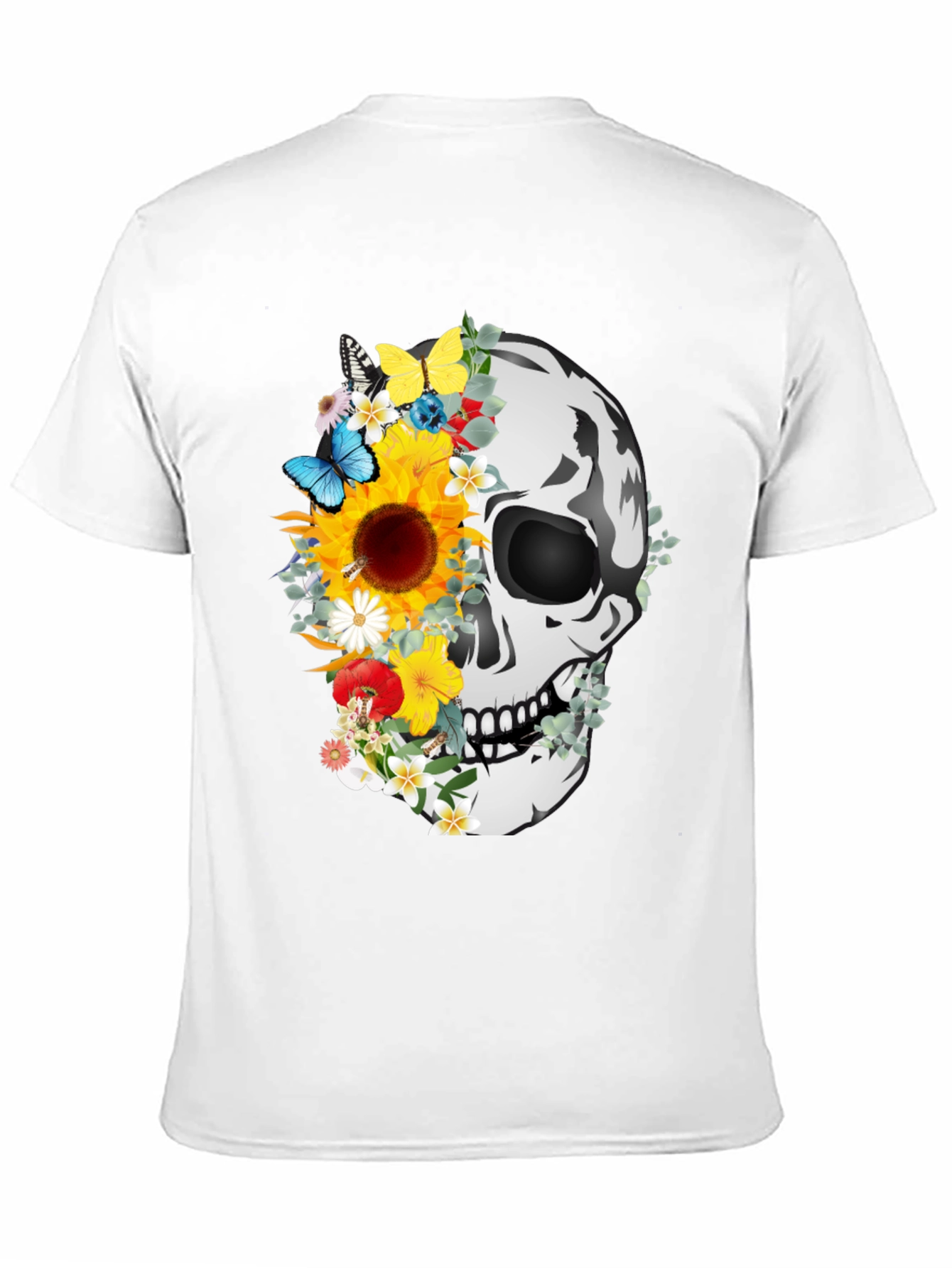 Floral Skull Graphic Tee - Mens Black T-Shirt