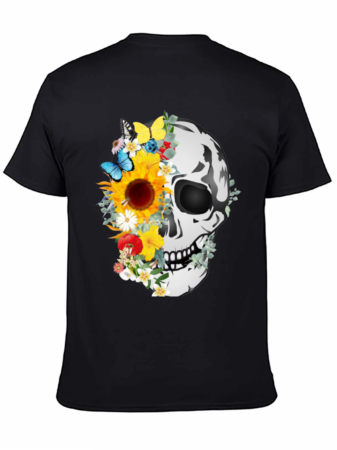Floral Skull Graphic Tee - Mens Black T-Shirt