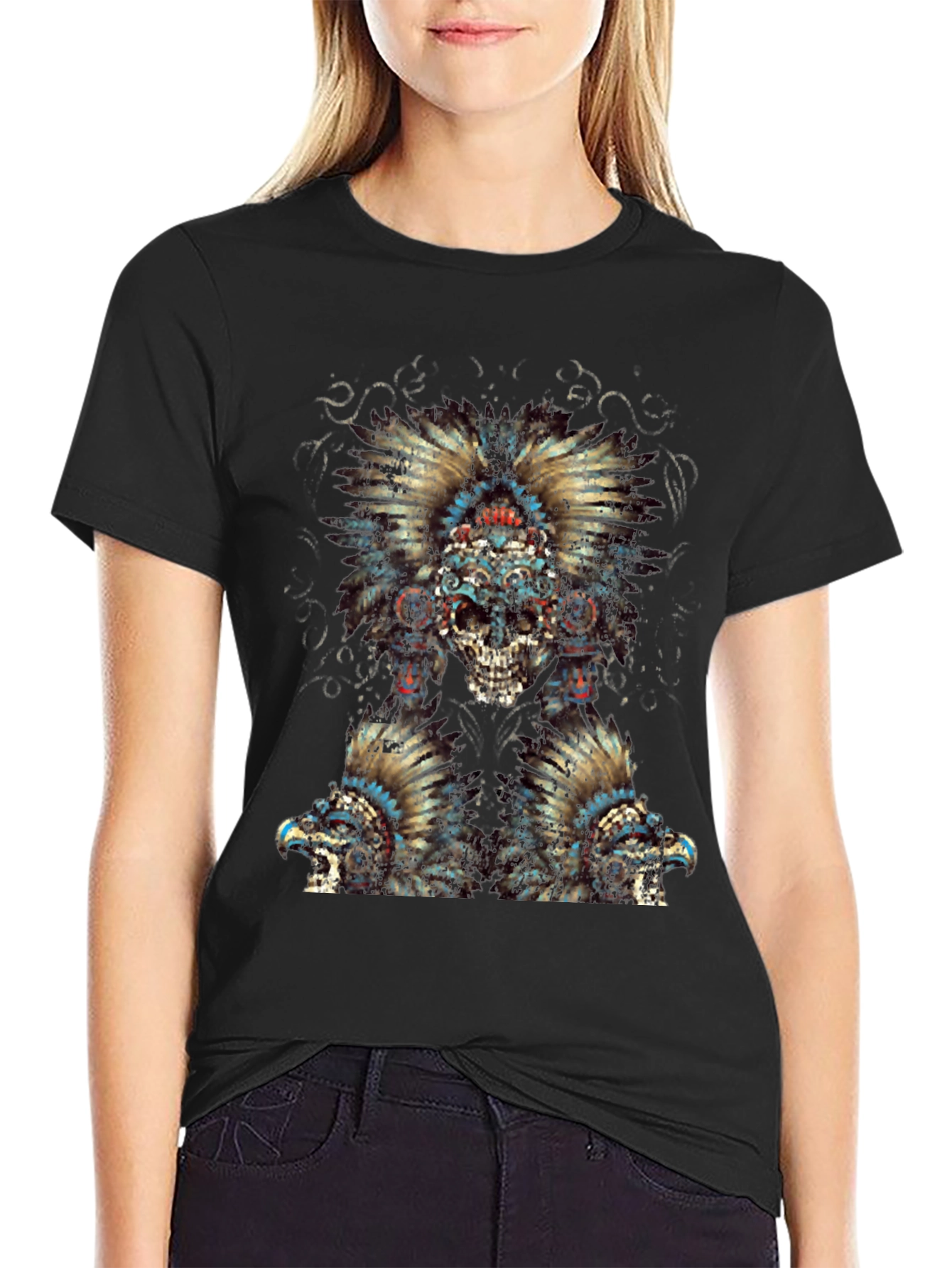 Skull Headdress Graphic Tee - Edgy Style