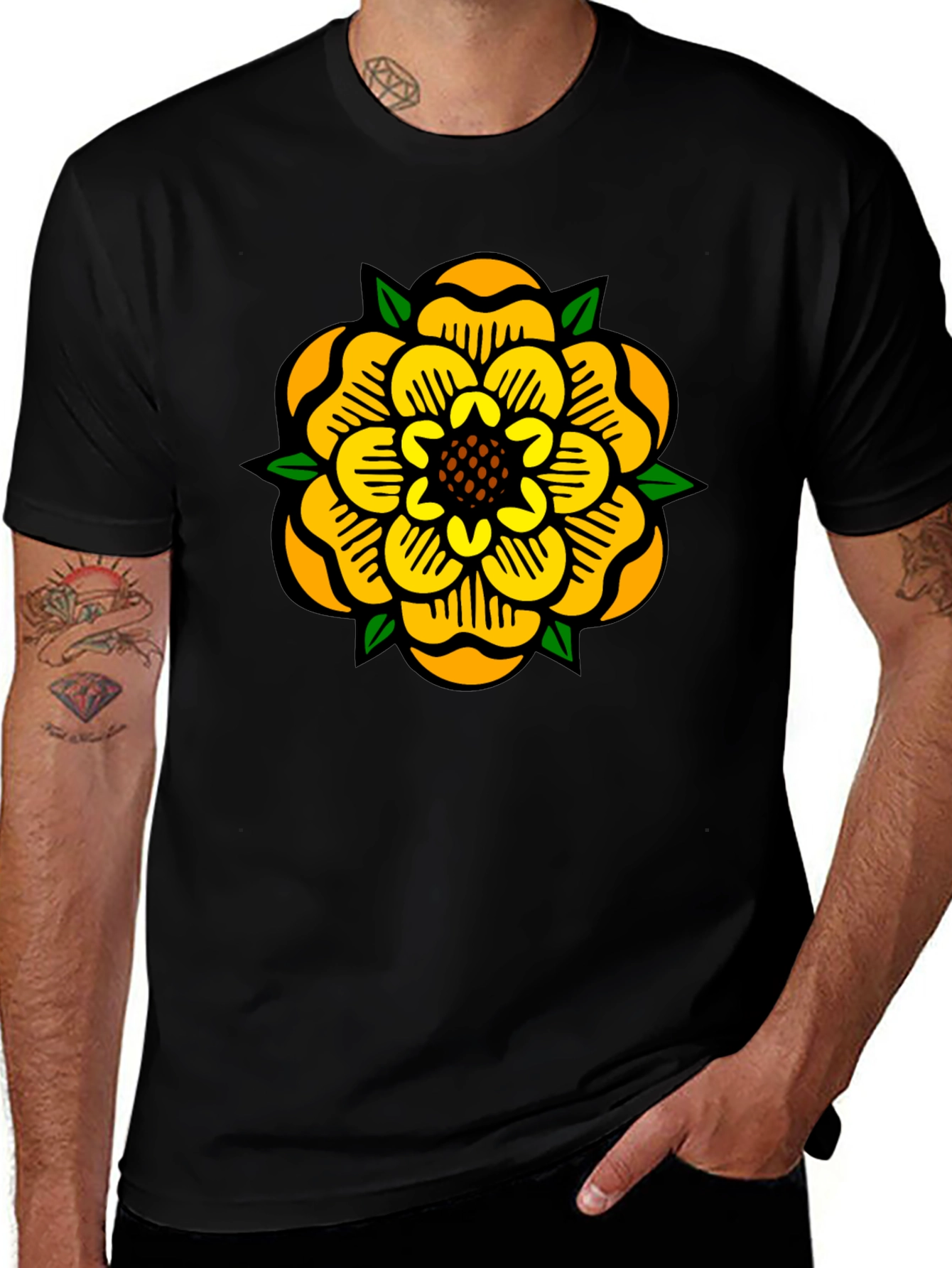Yellow Rose Graphic Tee - Mens Black T-Shirt