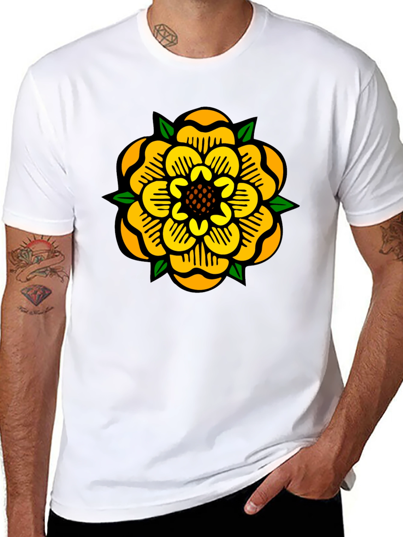Yellow Rose Graphic Tee - Mens Black T-Shirt