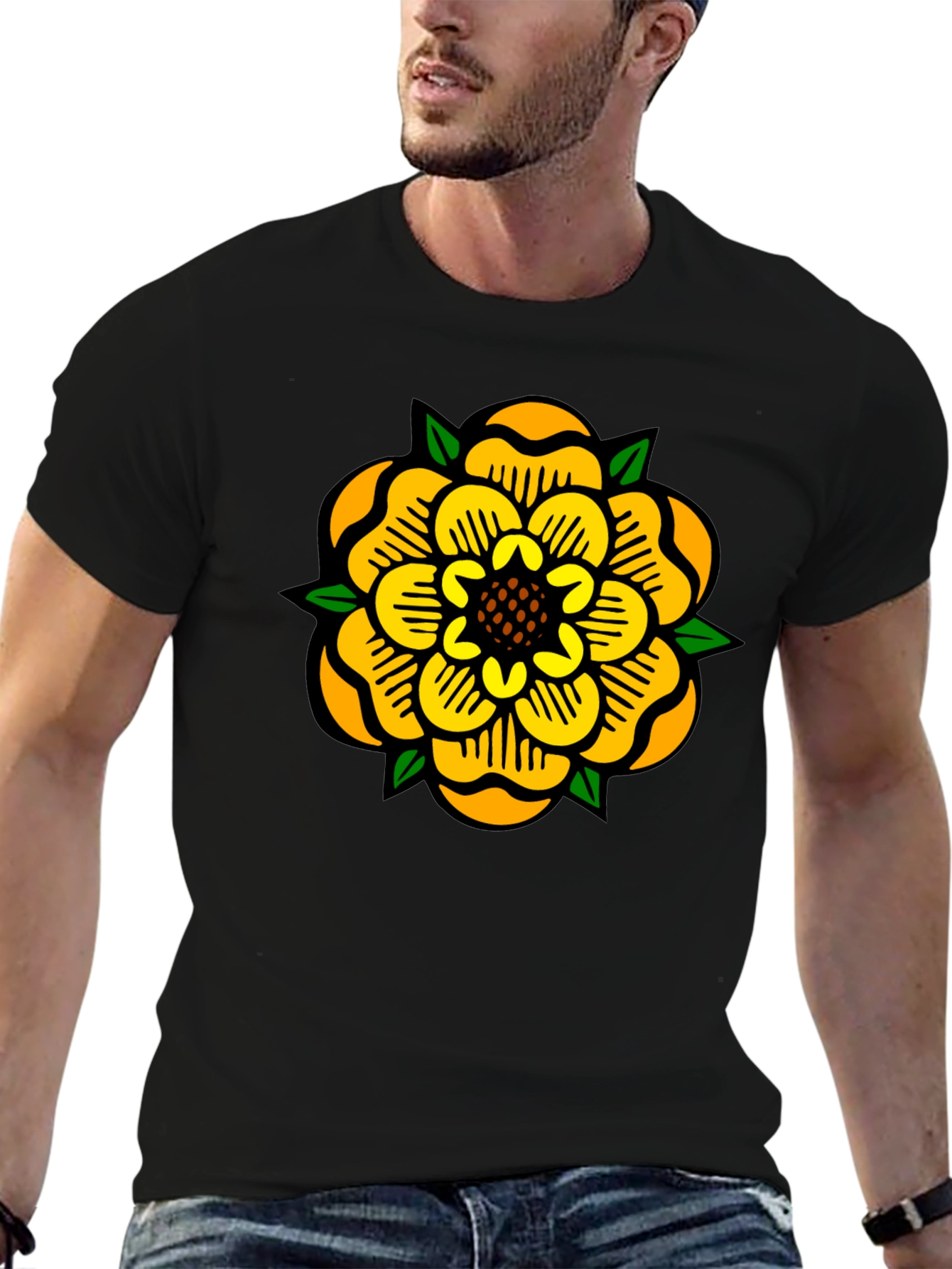Yellow Rose Graphic Tee - Mens Black T-Shirt