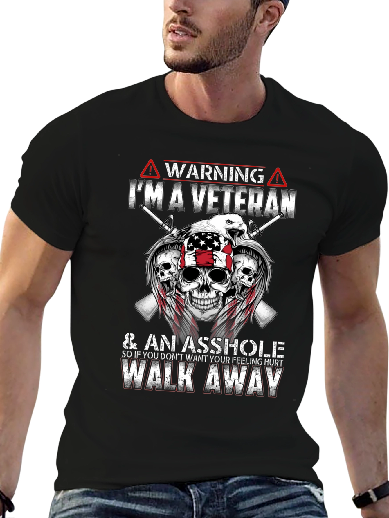 Warning Veteran Graphic Tee - Black
