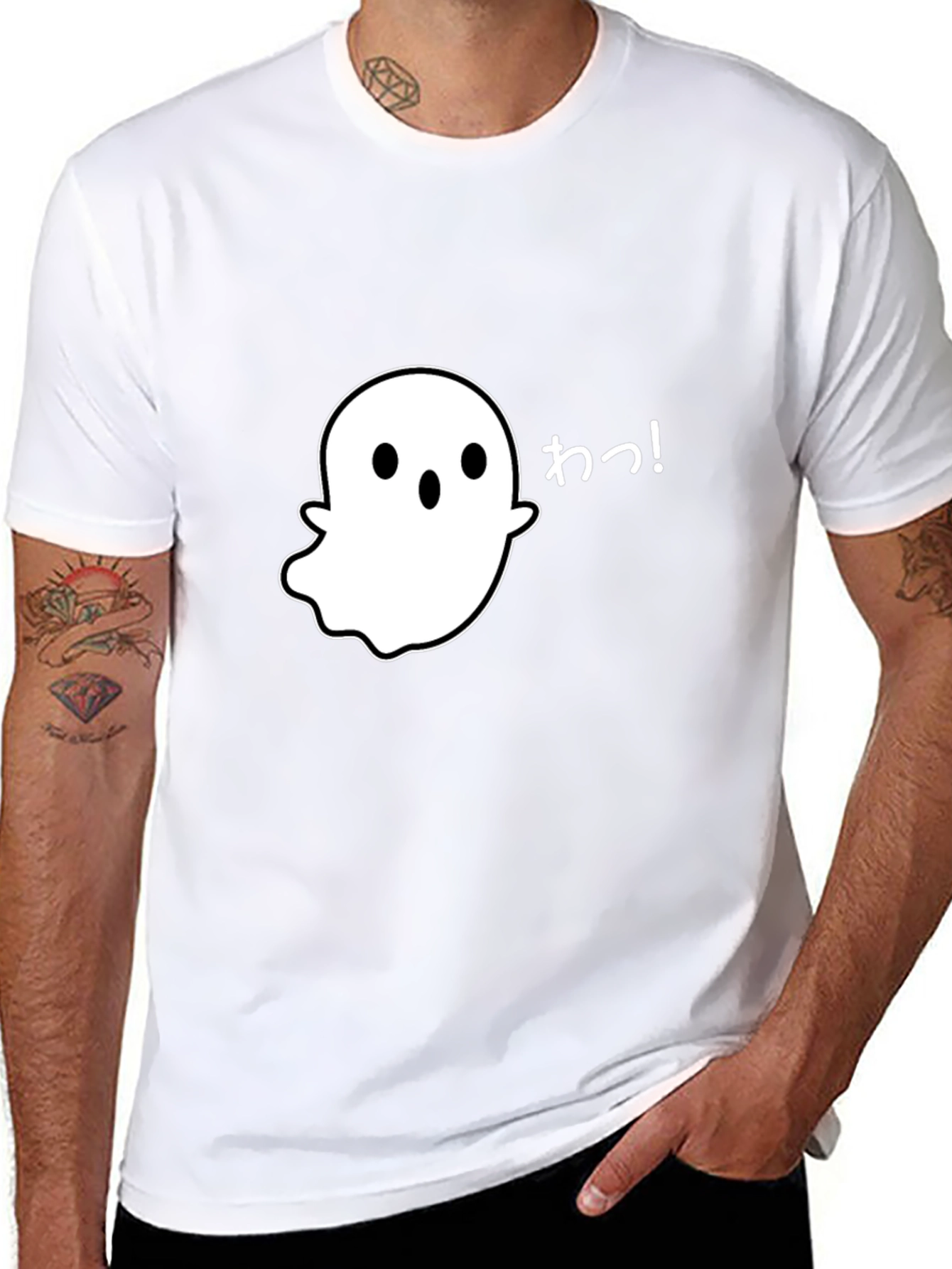 Spooky Cute Ghost Graphic Tee - Black Cotton T-Shirt