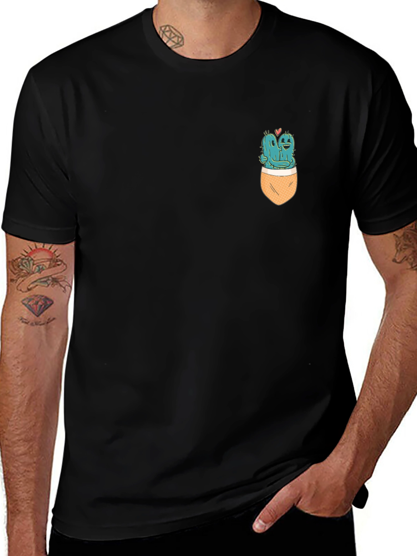 Cactus Couple in Pocket T-Shirt