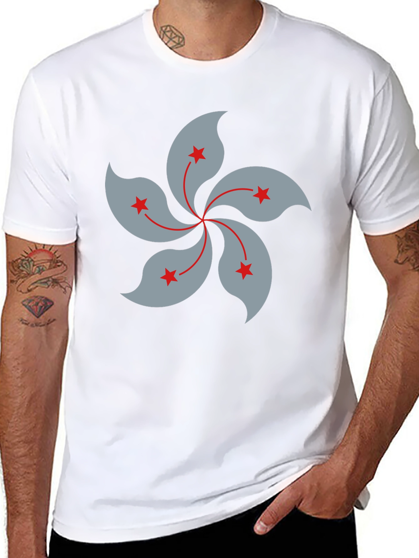 Hong Kong Flower Graphic Black T-Shirt