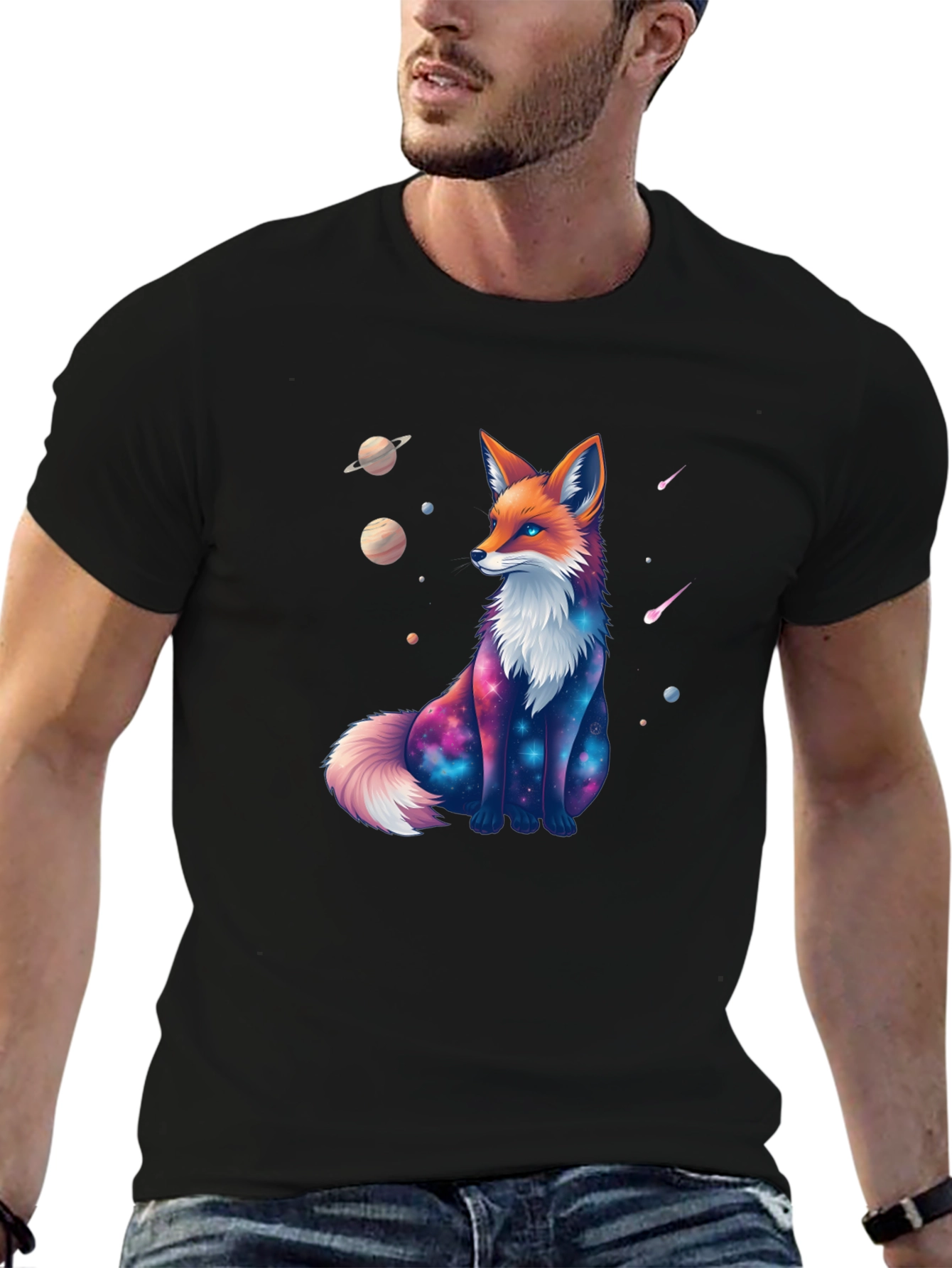 Cosmic Fox Black T-Shirt