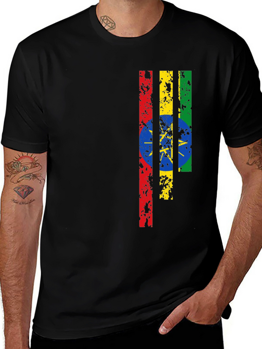 Ethiopian Flag Graphic Print Black T-Shirt