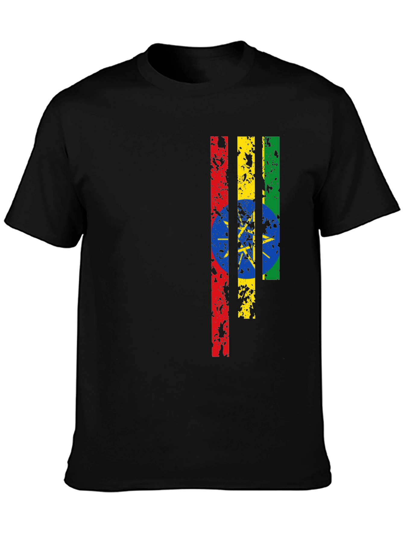 Ethiopian Flag Graphic Print Black T-Shirt