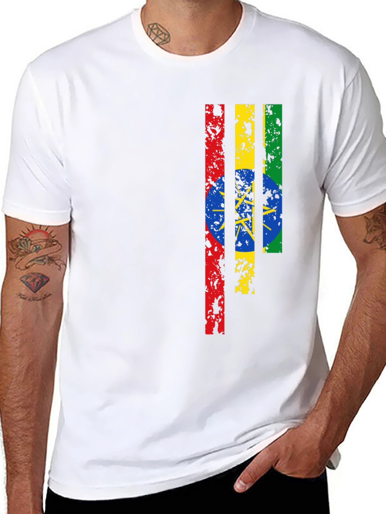 Ethiopian Flag Graphic Print Black T-Shirt