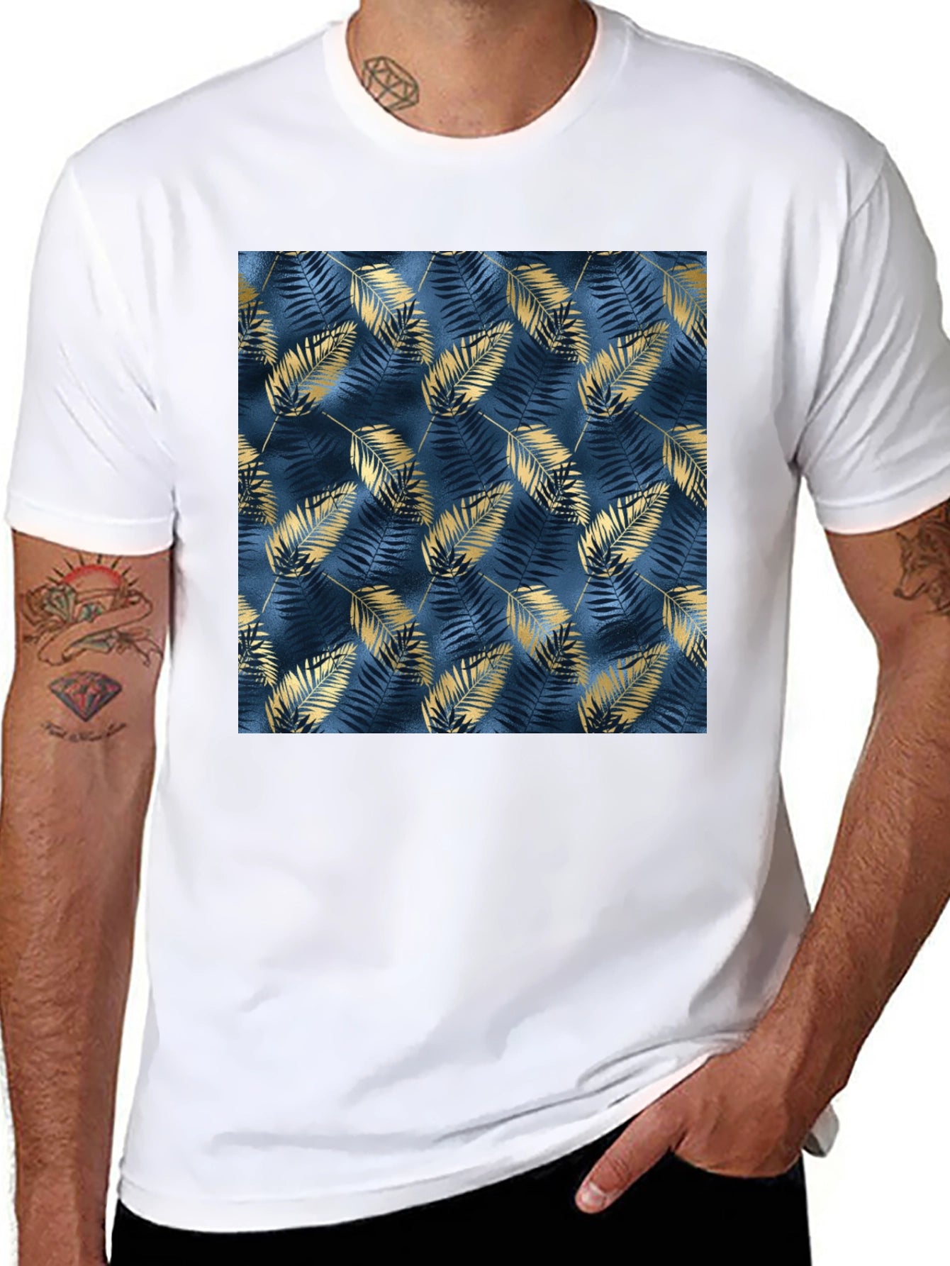 Stylish Black Tee with Leaf Pattern