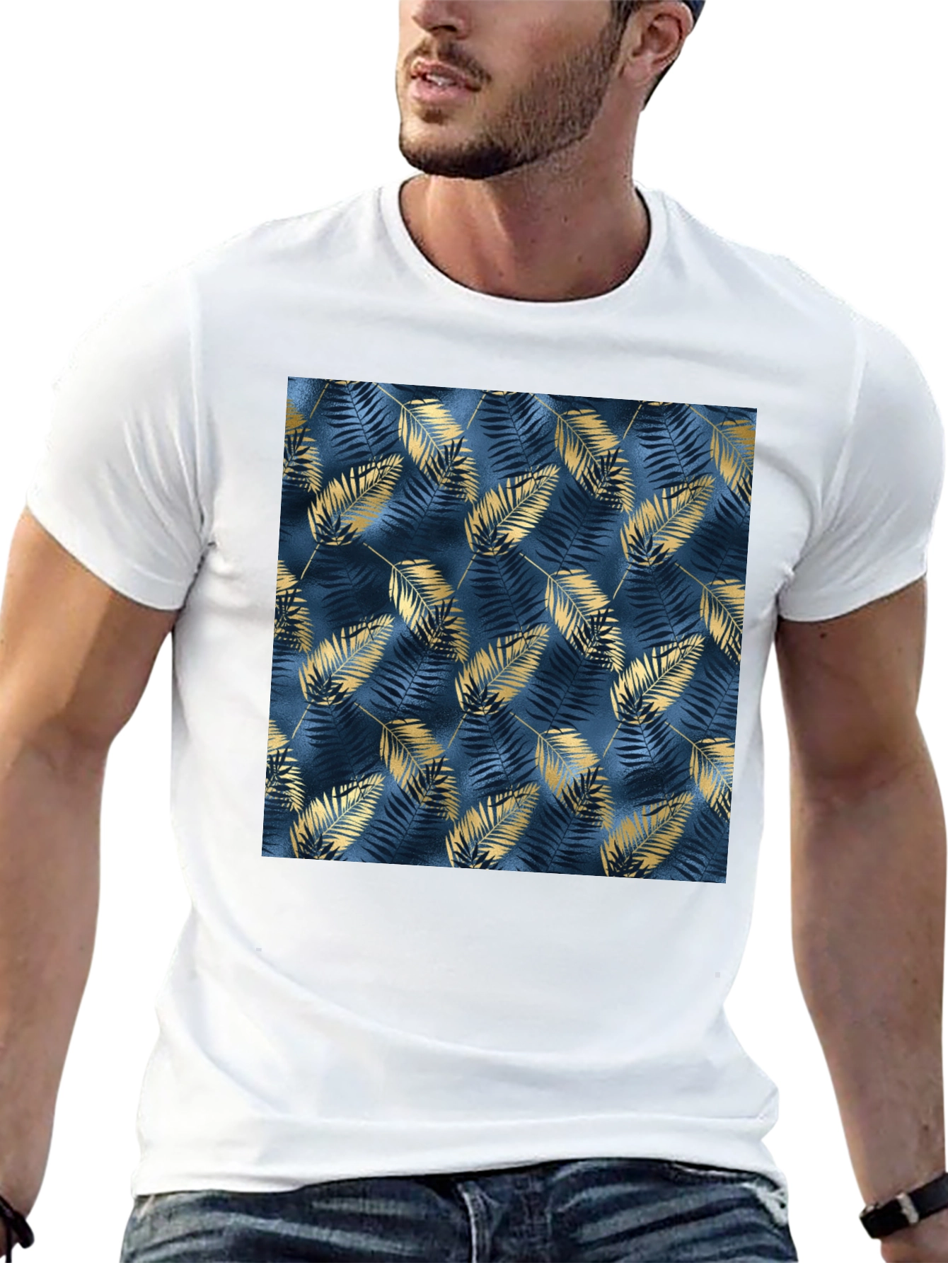 Stylish Black Tee with Leaf Pattern
