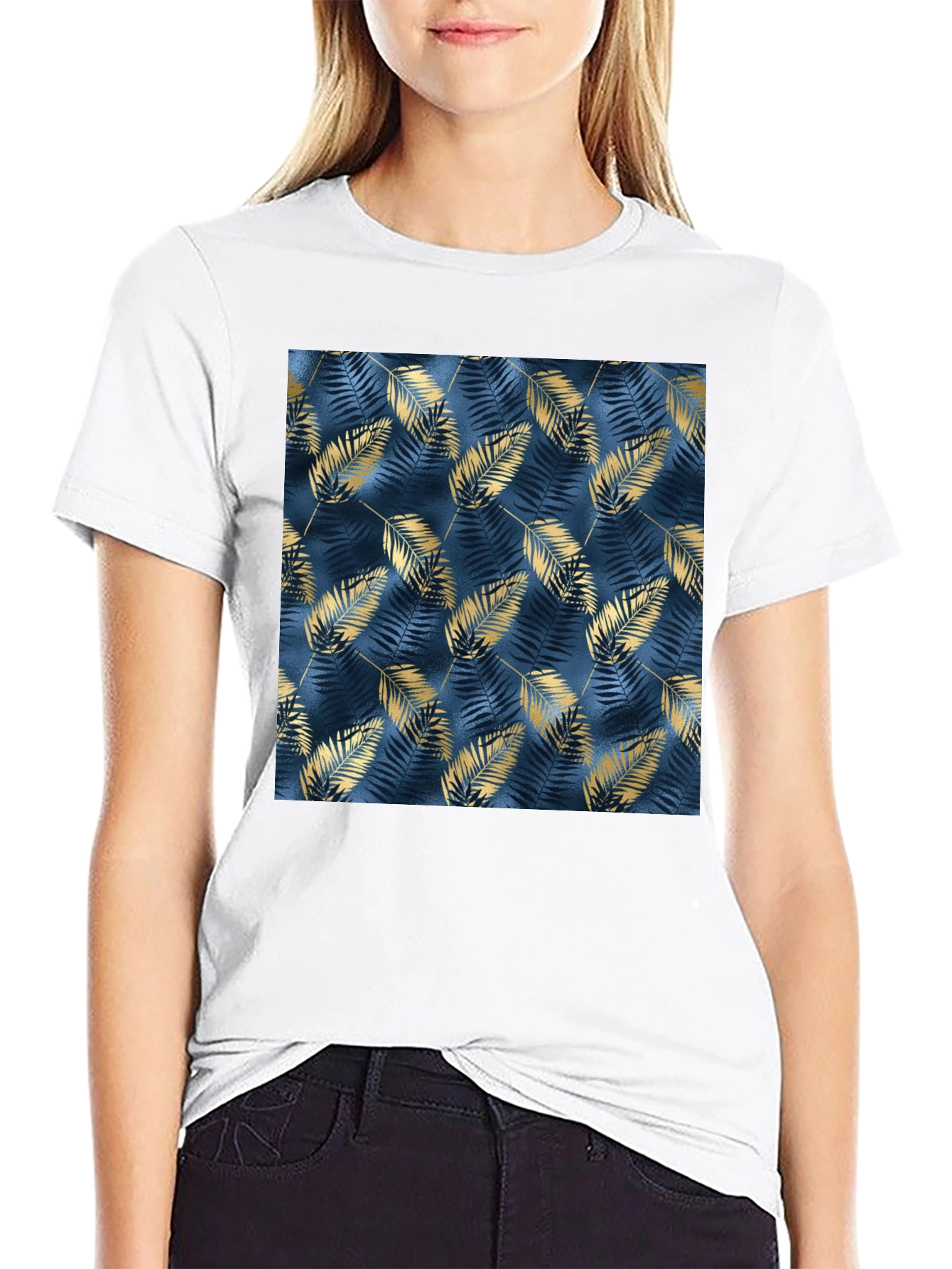 Stylish Black Tee with Leaf Pattern