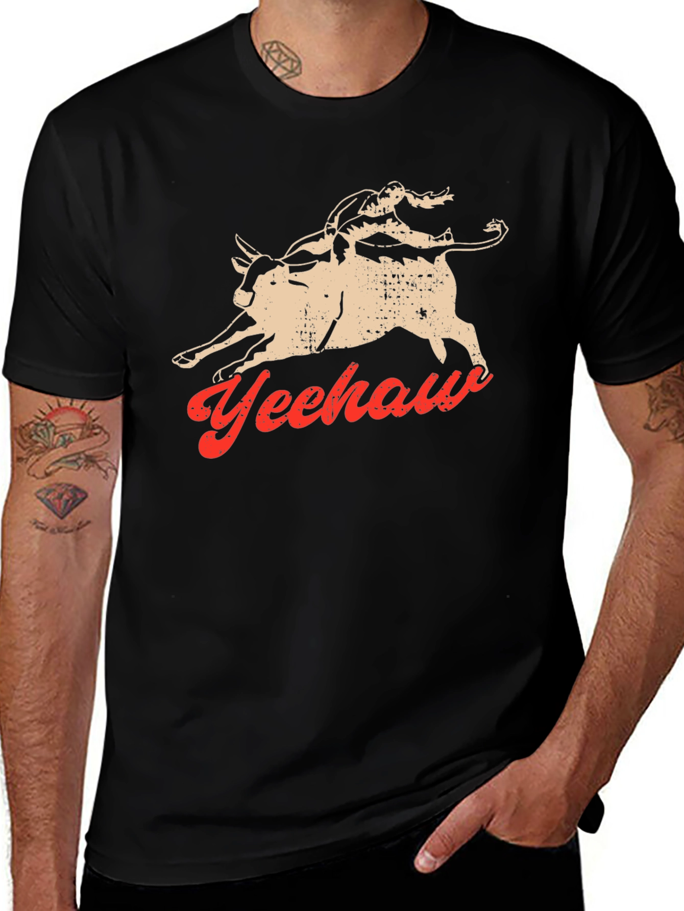 Yeehaw Bull Rider Graphic Tee - Black