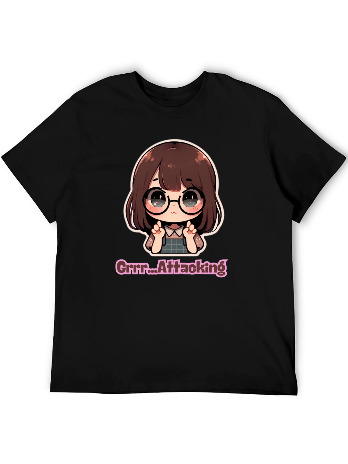 Cute Chibi Girl Grrr...Attacking Black T-Shirt